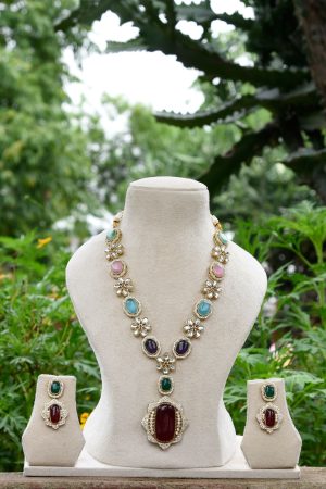 Multi Color cz Stones and fine Polki Kundan Set