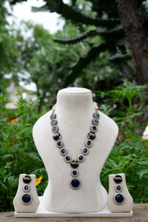 Modern Blue and Black Color Stone Statement Necklace Set