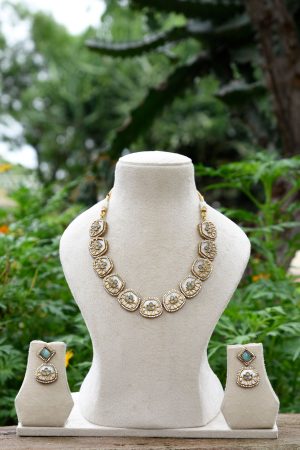 Beautiful Seaform Green American Diamond Stone Necklace Set