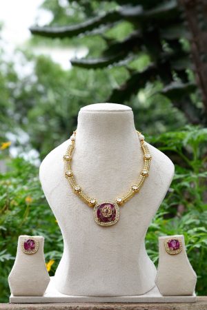 Hassli Style Ruby Red and Golden with Double Stone Color