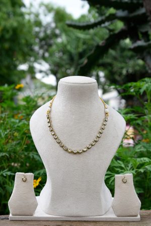 Kundan Stone with Green Tear Drop Shape Necklace Set